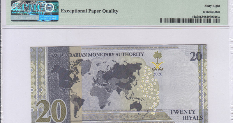 Saudi Arabia 20 Riyals 2020/AH1442 P44a PMG68 EPQ Saudi Arabia 20 Riyals 2020/AH1442 P44a PMG68 EPQ