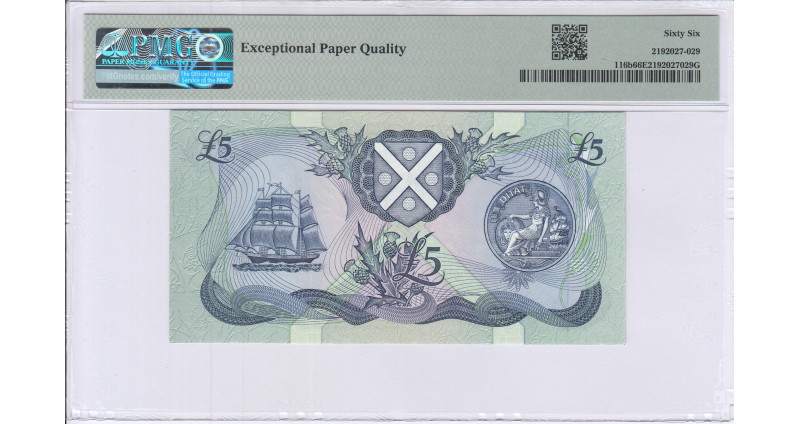 Scotland, Bank of Scotland 5 Pounds 1991-94 P116b PMG66 EPQ Scotland, Bank of Scotland 5 Pounds 1991-94 P116b PMG66 EPQ