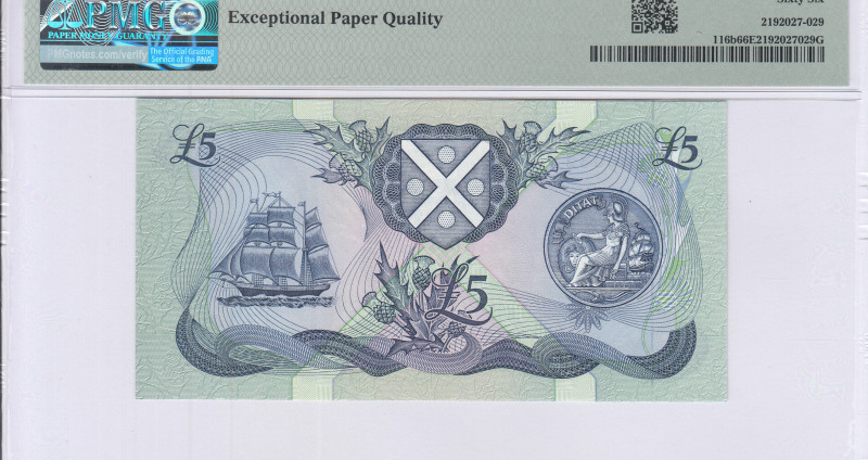 Scotland, Bank of Scotland 5 Pounds 1991-94 P116b PMG66 EPQ Scotland, Bank of Scotland 5 Pounds 1991-94 P116b PMG66 EPQ