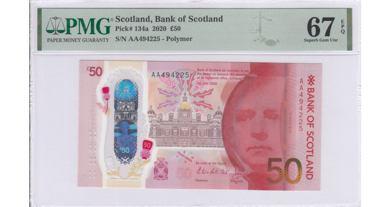 Scotland, Bank of Scotland 50 Pounds 1.6.2020 P134a PMG67 EPQ
