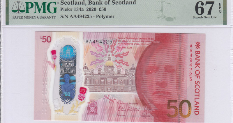 Scotland, Bank of Scotland 50 Pounds 1.6.2020 P134a PMG67 EPQ Scotland, Bank of Scotland 50 Pounds 1.6.2020 P134a PMG67 EPQ