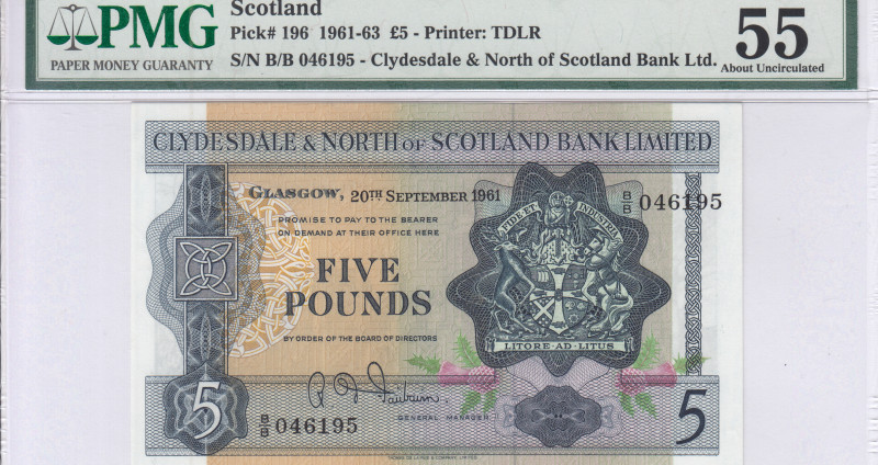 Scotland, Clydesdale & N. of Scotland Bank Ltd. 5 Pounds 20.9.1961 P196 PMG55 Scotland, Clydesdale & N. of Scotland Bank Ltd. 5 Pounds 20.9.1961 P196 PMG55