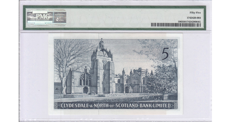 Scotland, Clydesdale & N. of Scotland Bank Ltd. 5 Pounds 20.9.1961 P196 PMG55 Scotland, Clydesdale & N. of Scotland Bank Ltd. 5 Pounds 20.9.1961 P196 PMG55