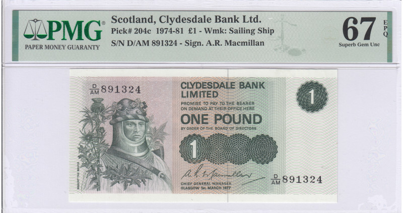 Scotland, Clydesdale Bank 1.3.1977 P204c PMG67 EPQ Scotland, Clydesdale Bank 1.3.1977 P204c PMG67 EPQ