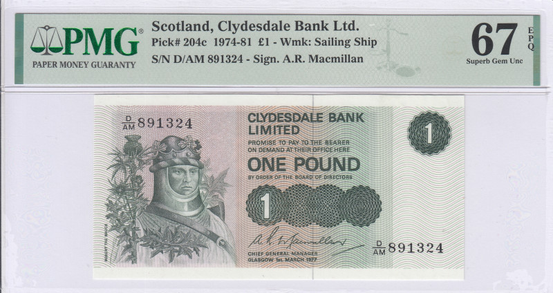Scotland, Clydesdale Bank 1.3.1977 P204c PMG67 EPQ Scotland, Clydesdale Bank 1.3.1977 P204c PMG67 EPQ