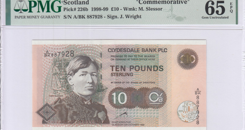 Scotland, Clydesdale Bank 10 Pounds 12.10.1999 P226b PMG65 EPQ Scotland, Clydesdale Bank 10 Pounds 12.10.1999 P226b PMG65 EPQ