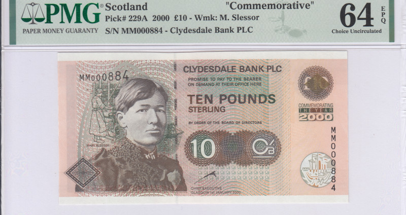 Scotland, Clydesdale Bank 10 Pounds 2000 P229A PMG64 EPQ Scotland, Clydesdale Bank 10 Pounds 2000 P229A PMG64 EPQ
