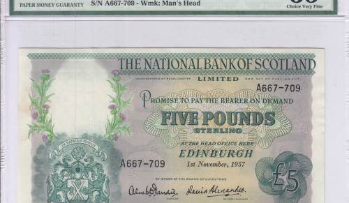 Scotland, National Bank of Scotland Ltd.  5 Pounds 1.11.1957 P262 PMG35