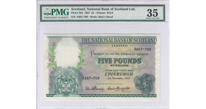 Scotland, National Bank of Scotland Ltd. 5 Pounds 1.11.1957 P262 PMG35 Scotland, National Bank of Scotland Ltd. 5 Pounds 1.11.1957 P262 PMG35