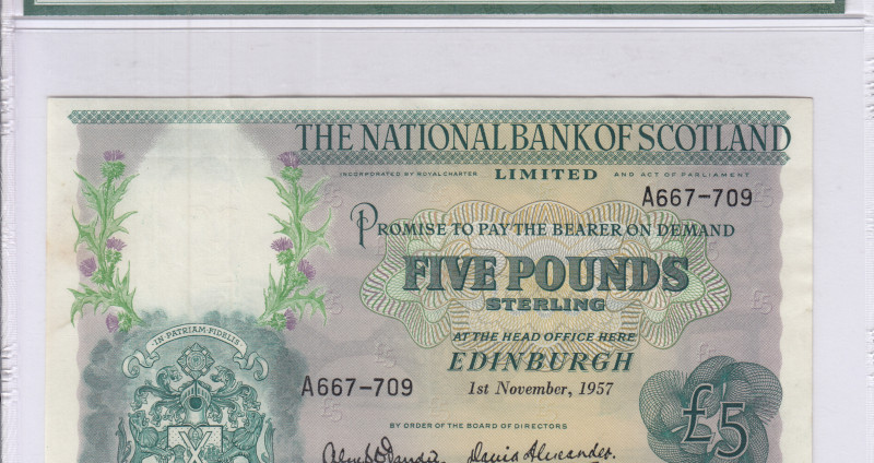 Scotland, National Bank of Scotland Ltd. 5 Pounds 1.11.1957 P262 PMG35 Scotland, National Bank of Scotland Ltd. 5 Pounds 1.11.1957 P262 PMG35