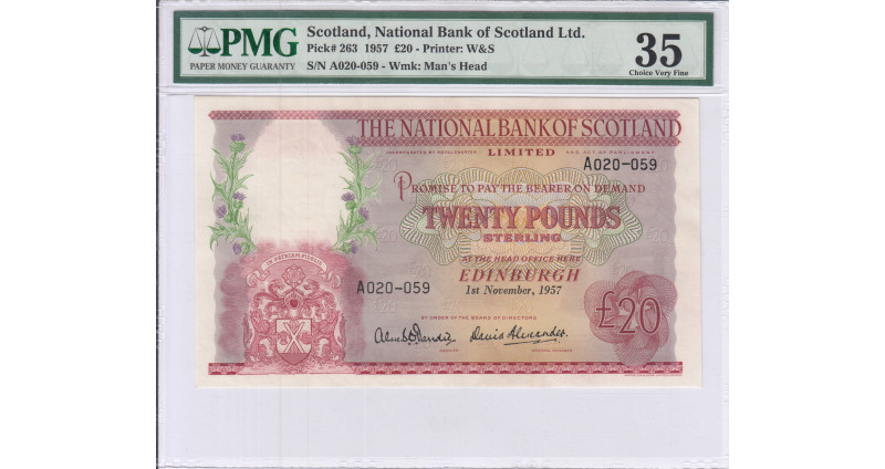 Scotland, National Bank of Scotland Ltd. 20 Pounds 1.11.1957 P263 PMG35 Scotland, National Bank of Scotland Ltd. 20 Pounds 1.11.1957 P263 PMG35
