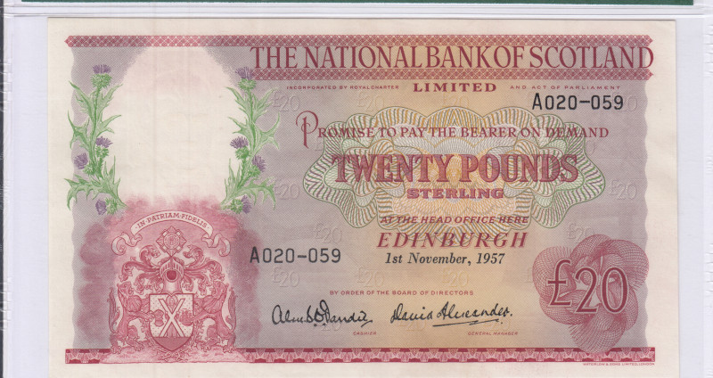 Scotland, National Bank of Scotland Ltd. 20 Pounds 1.11.1957 P263 PMG35 Scotland, National Bank of Scotland Ltd. 20 Pounds 1.11.1957 P263 PMG35