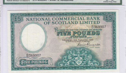 Scotland, Nat'l Comm. Bank of Scotland Ltd. 5 Pounds 16.9.1959 P266 PMG35