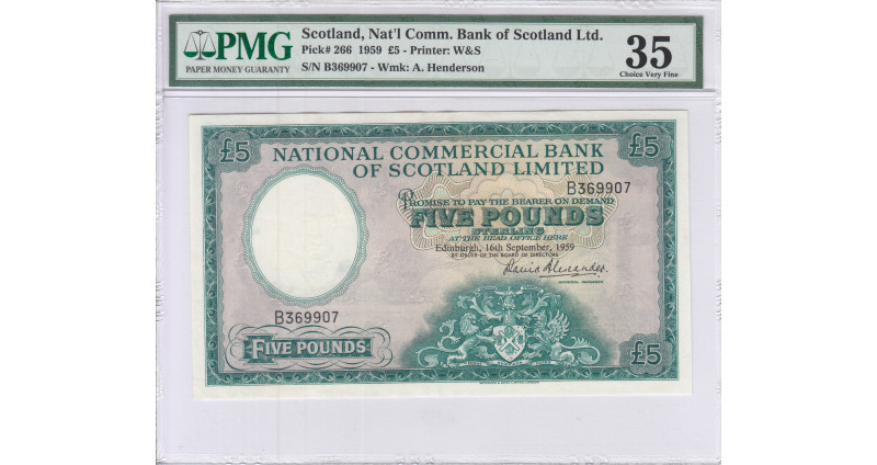 Scotland, Natl Comm. Bank of Scotland Ltd. 5 Pounds 16.9.1959 P266 PMG35