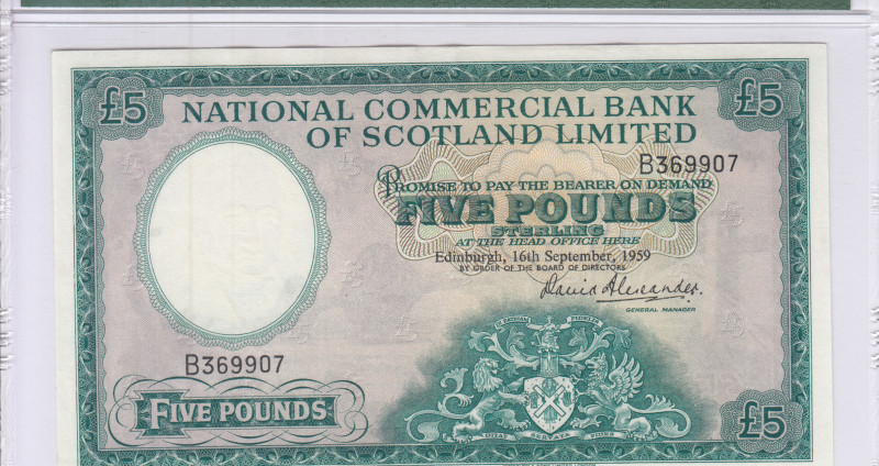 Scotland, Nat'l Comm. Bank of Scotland Ltd. 5 Pounds 16.9.1959 P266 PMG35 Scotland, Nat'l Comm. Bank of Scotland Ltd. 5 Pounds 16.9.1959 P266 PMG35