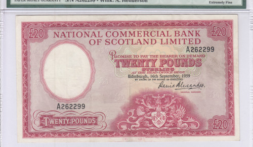 Scotland, Nat'l Comm. Bank of Scotland Ltd. 20 Pounds 16.9.1959 P267 PMG40