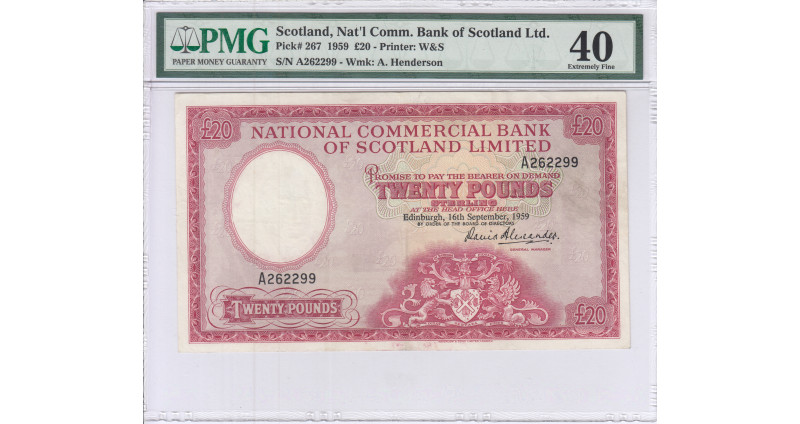 Scotland, Natl Comm. Bank of Scotland Ltd. 20 Pounds 16.9.1959 P267 PMG40 Scotland, Natl Comm. Bank of Scotland Ltd. 20 Pounds 16.9.1959 P267 PMG40