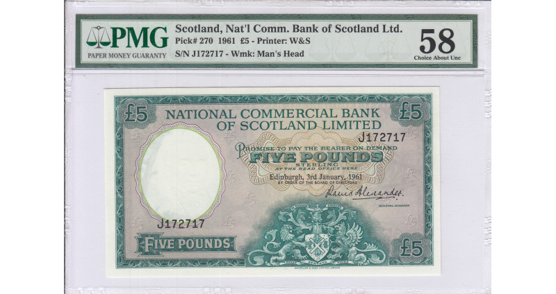 Scotland, Natl Comm. Bank of Scotland Ltd. 5 Pounds 3.1.1961 P270 PMG58