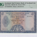 Scotland, Nat'l Comm. Bank of Scotland Ltd. 5 Pounds 1.8.1966 P272a PMG58 Scotland, Nat'l Comm. Bank of Scotland Ltd. 5 Pounds 1.8.1966 P272a PMG58