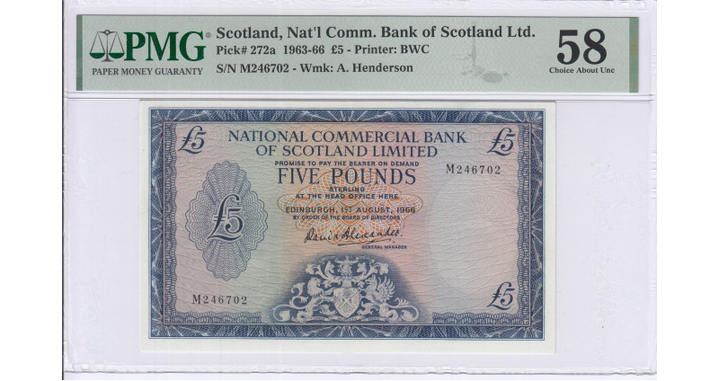 Scotland, Natl Comm. Bank of Scotland Ltd. 5 Pounds 1.8.1966 P272a PMG58
