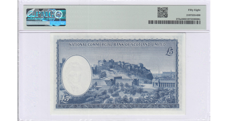 Scotland, Natl Comm. Bank of Scotland Ltd. 5 Pounds 1.8.1966 P272a PMG58 Scotland, Natl Comm. Bank of Scotland Ltd. 5 Pounds 1.8.1966 P272a PMG58