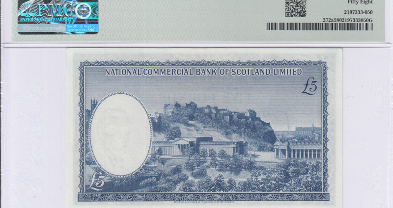 Scotland, Nat'l Comm. Bank of Scotland Ltd. 5 Pounds 1.8.1966 P272a PMG58 Scotland, Nat'l Comm. Bank of Scotland Ltd. 5 Pounds 1.8.1966 P272a PMG58