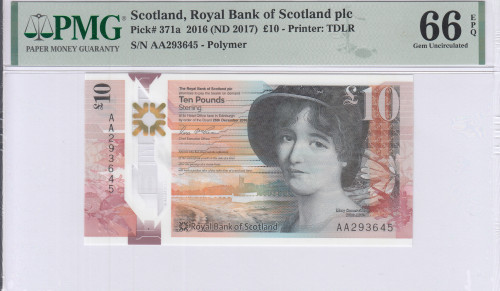 Scotland, Royal Bank of Scotland 10 Pounds 2016 (ND2017) P371a PMG66 EPQ