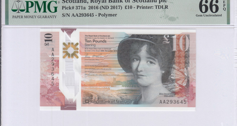 Scotland, Royal Bank of Scotland 10 Pounds 2016 (ND2017) P371a PMG66 EPQ Scotland, Royal Bank of Scotland 10 Pounds 2016 (ND2017) P371a PMG66 EPQ