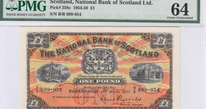 Scotland, National Bank of Scotland Ltd. 1 Pound 28.3.1957 P258c PMG64 Scotland, National Bank of Scotland Ltd. 1 Pound 28.3.1957 P258c PMG64