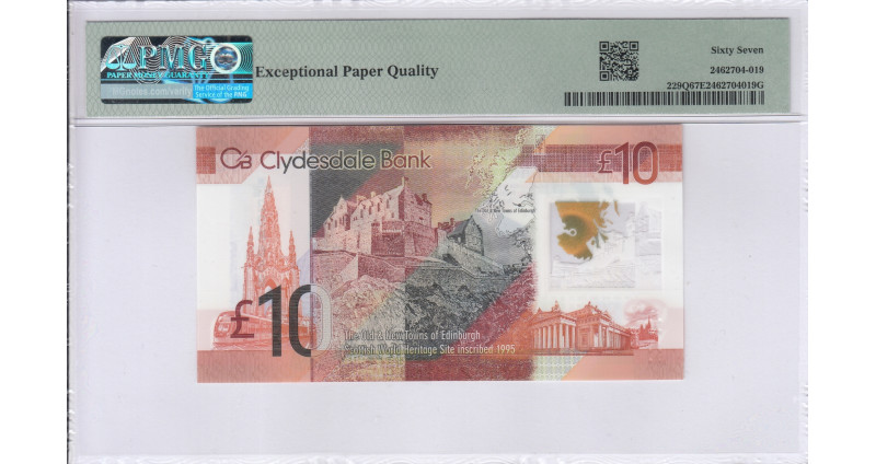 Scotland, Clydesdale Bank 10 Pounds 2017 P229Q PMG67 EPQ Scotland, Clydesdale Bank 10 Pounds 2017 P229Q PMG67 EPQ