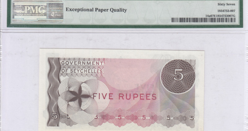 Seycelles 5 Rupees 1.1.1968 P14a PMG67 EPQ Seycelles 5 Rupees 1.1.1968 P14a PMG67 EPQ
