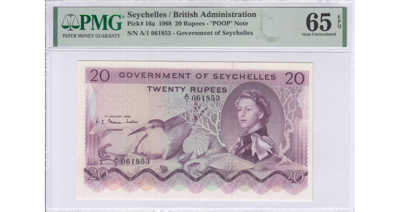 Seycelles 20 Rupees 1.1.1968 P16a PMG65 EPQ Seycelles 20 Rupees 1.1.1968 P16a PMG65 EPQ