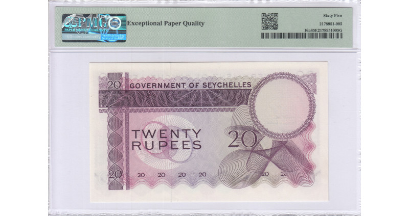 Seycelles 20 Rupees 1.1.1968 P16a PMG65 EPQ Seycelles 20 Rupees 1.1.1968 P16a PMG65 EPQ