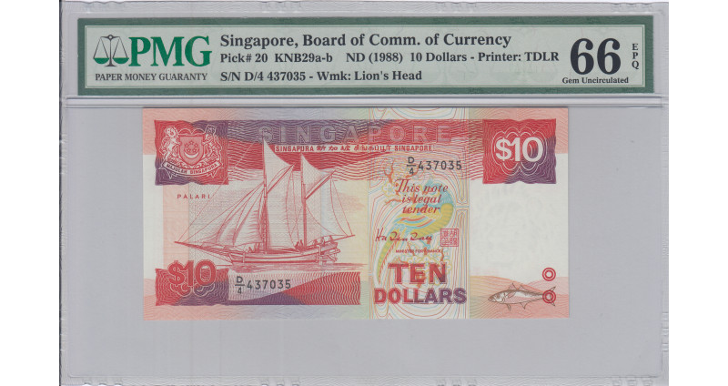 Singapore  10 Dollars 1988 P20 PMG66 EPQ