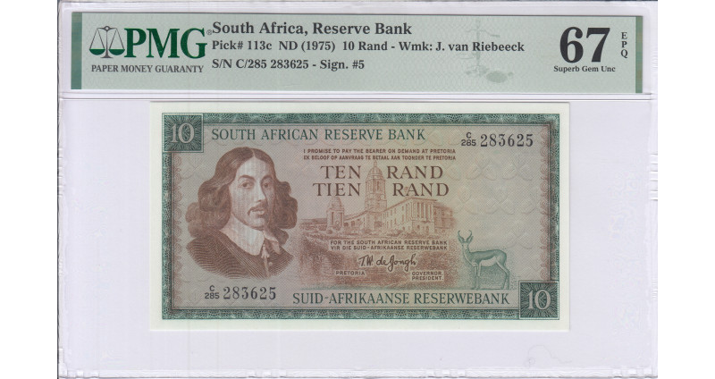 South Africa10 Rand 1975 P113c PMG67 EPQ