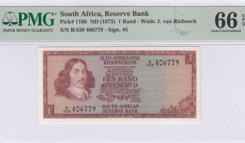 South Africa 1 Rand 1975 P116b PMG66 EPQ
