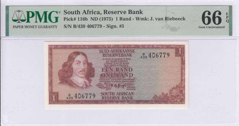 South Africa 1 Rand 1975 P116b PMG66 EPQ South Africa 1 Rand 1975 P116b PMG66 EPQ
