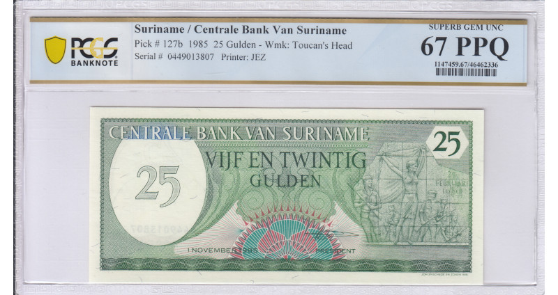 Suriname 25 Gulden  1.11.1985 P127b PCGS67 PPQ