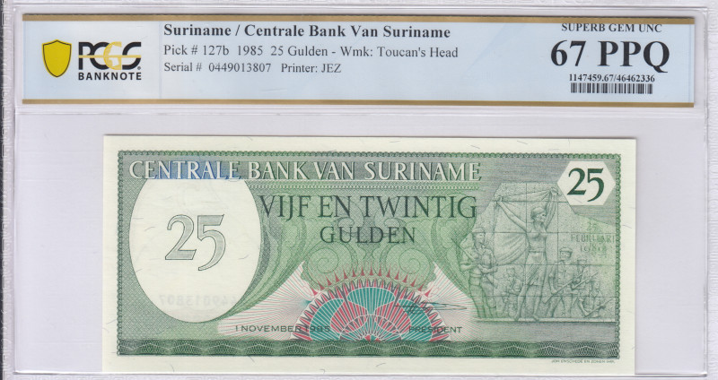 Suriname 25 Gulden 1.11.1985 P127b PCGS67 PPQ Suriname 25 Gulden 1.11.1985 P127b PCGS67 PPQ