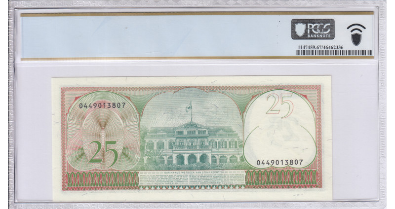 Suriname 25 Gulden 1.11.1985 P127b PCGS67 PPQ Suriname 25 Gulden 1.11.1985 P127b PCGS67 PPQ