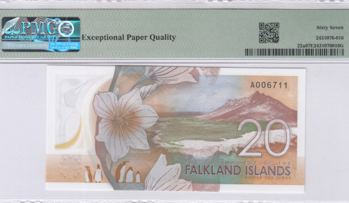 Falkland Island 20 Pounds 14.08.2025 P22a PMG67 EPQ