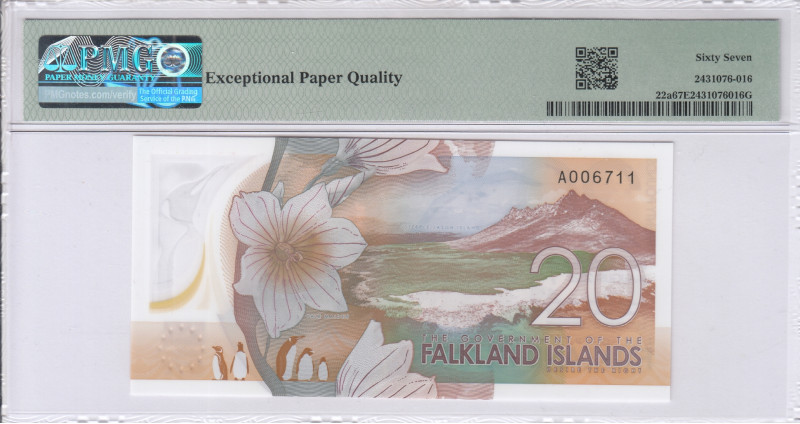 Falkland Island 20 Pounds 14.08.2025 P22a PMG67 EPQ Falkland Island 20 Pounds 14.08.2025 P22a PMG67 EPQ