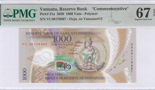 Vanuatu 1000 Vatu 2020 P21a PMG67 EPQ "Commemorative"