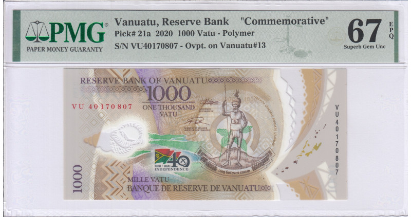 Vanuatu 1000 Vatu 2020 P21a PMG67 EPQ Commemorative