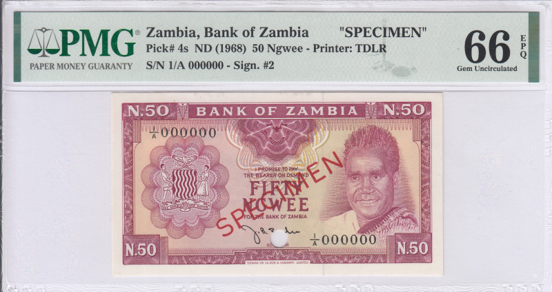 Zambia 50 Ngwee 1968 P4s PMG66 EPQ