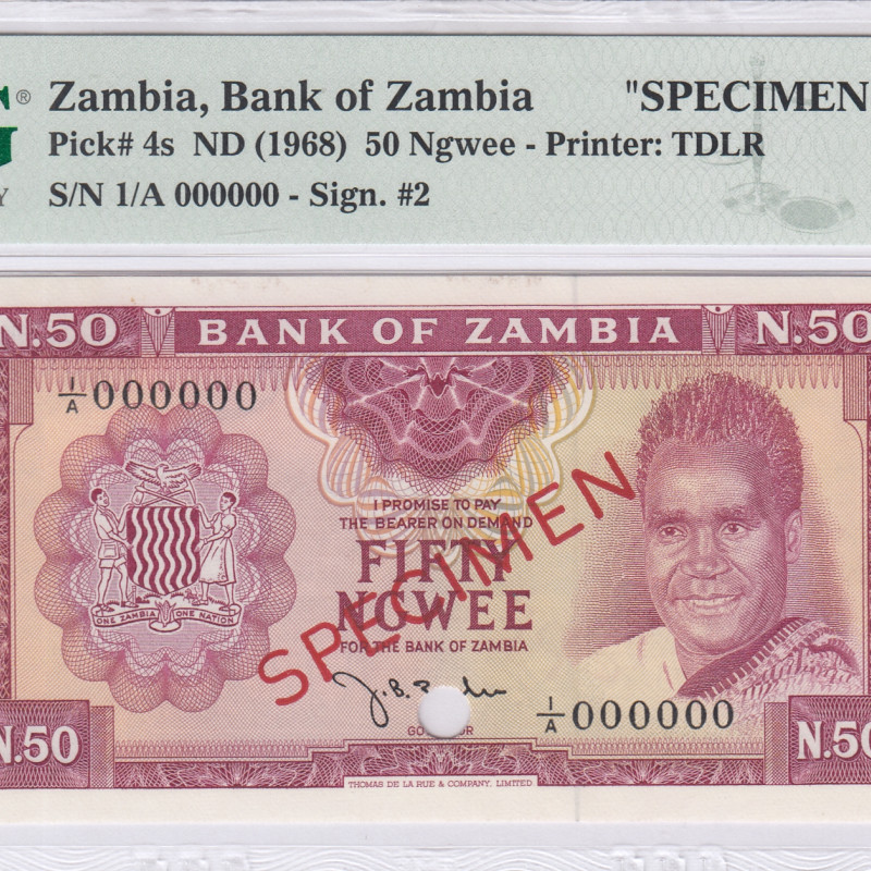 Zambia 50 Ngwee 1968 P4s PMG66 EPQ Zambia 50 Ngwee 1968 P4s PMG66 EPQ