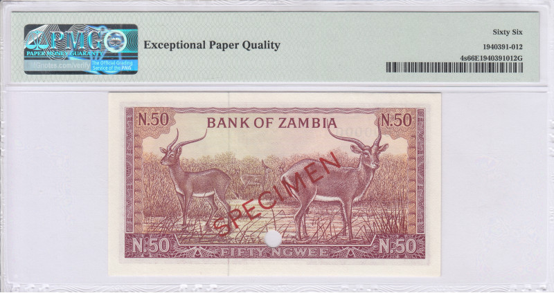 Zambia 50 Ngwee 1968 P4s PMG66 EPQ Zambia 50 Ngwee 1968 P4s PMG66 EPQ