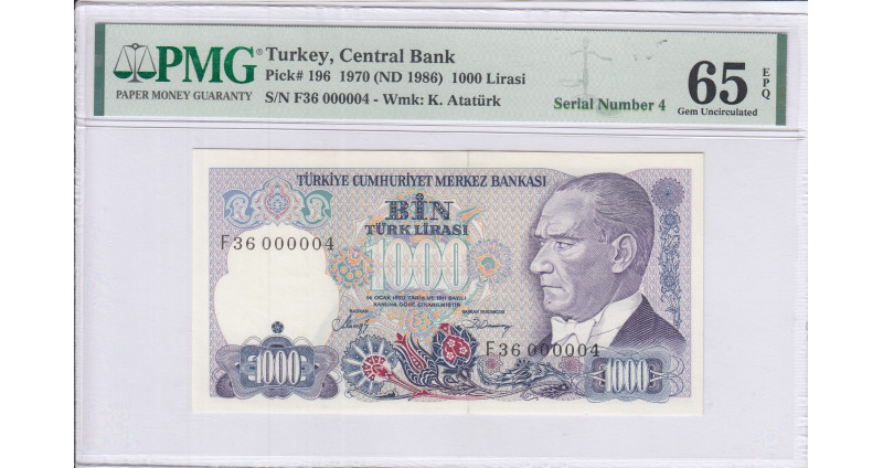 1.000 Lira F36 000004 P196 PMG65 EPQ 1.000 Lira F36 000004 P196 PMG65 EPQ