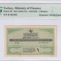 Ministry of Finance "Ottoman Emp." 1 Piastres AH1332 (ND1916-17) P86 PMG63 (Repeater Serial Number) Ministry of Finance "Ottoman Emp." 1 Piastres AH1332 (ND1916-17) P86 PMG63 (Repeater Serial Number)