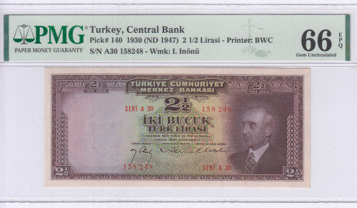 2,5 Lira 1930 (ND1947)  A30 P140 PMG66 EPQ "TopPop"